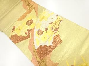 地紙に菊・牡丹模様刺繍袋帯